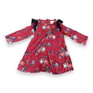Hanna Andersson Red Floral Ruffle Shoulder Dress/Tunic Size 80 / 18-24 Months